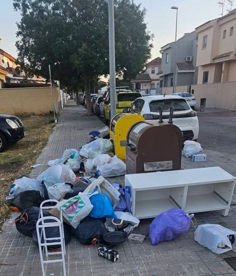 Basura acumulada acupando el acerado
